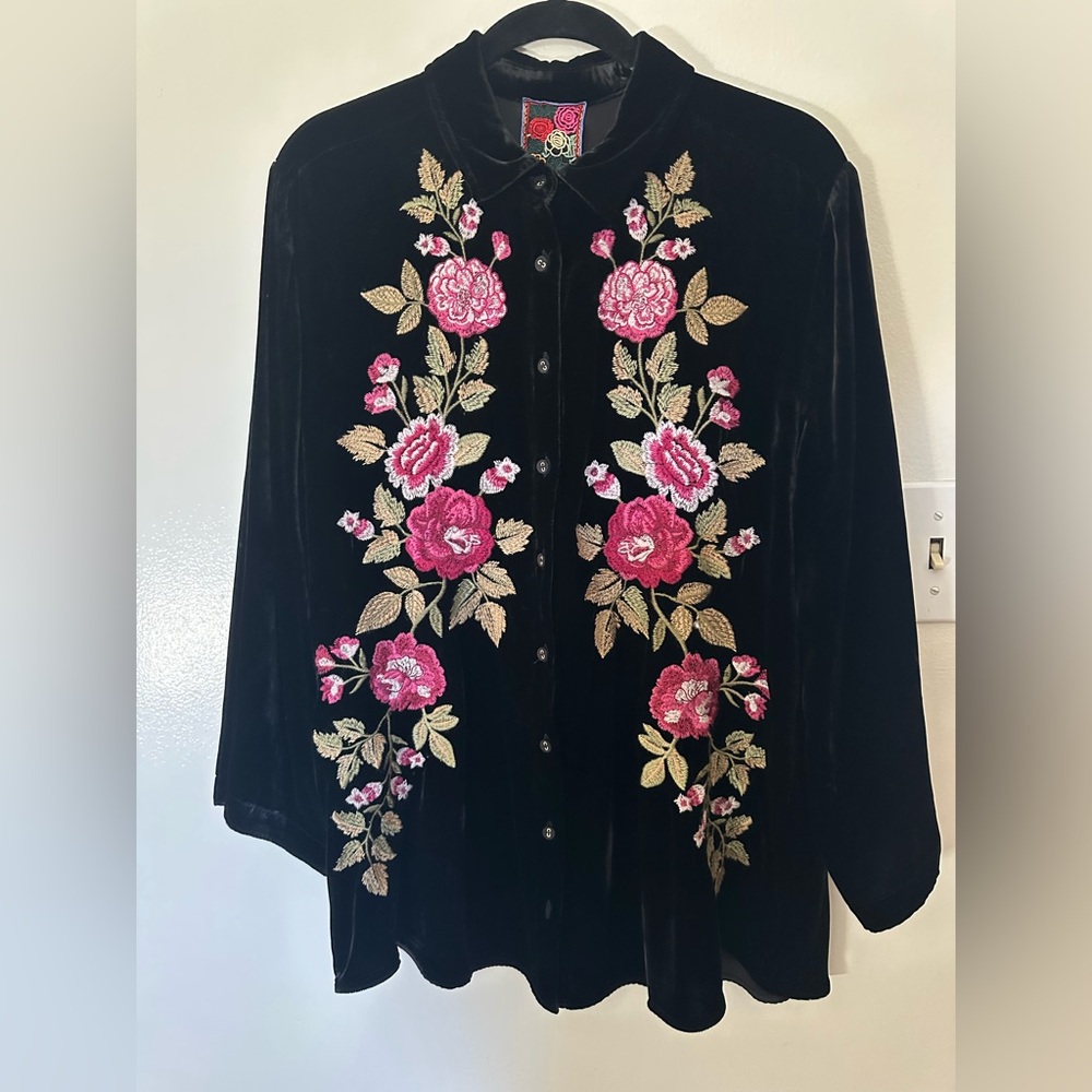 Johnny Was Velvet Kimono Sleeve Shirt